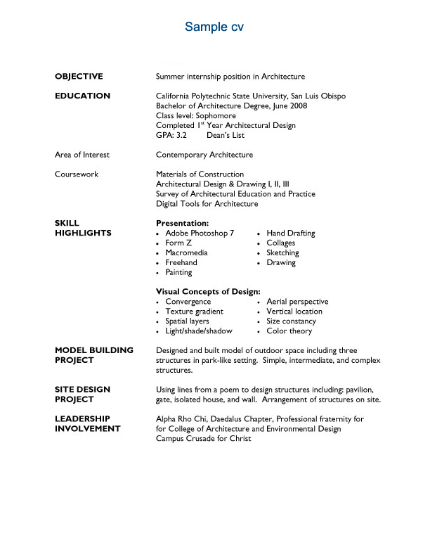 free sample architecture resume example